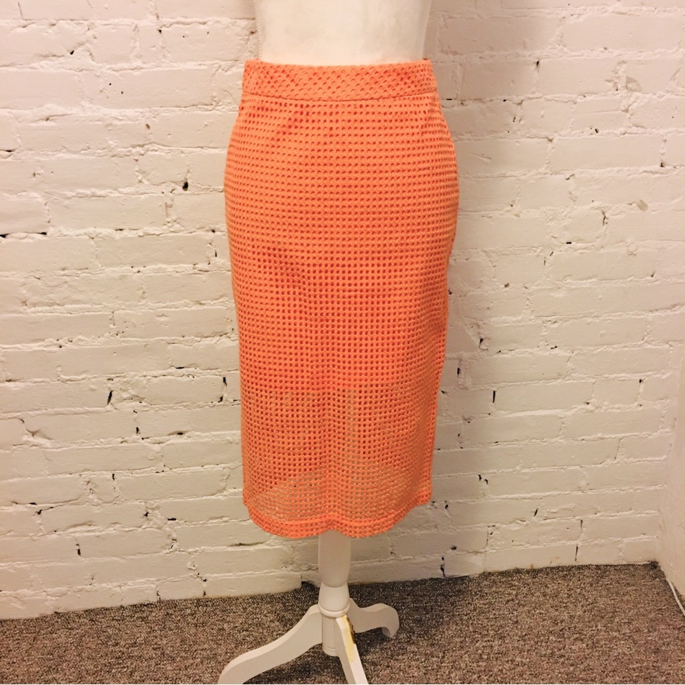 Trina Turk eyelet midi pencil skirt orange size 0
